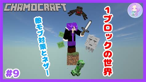 【マイクラ】1ブロックしかない世界でサバイバル！敵モブ対策とネザー！【minecraft】スカイブロック9 マイクラ（minecraft