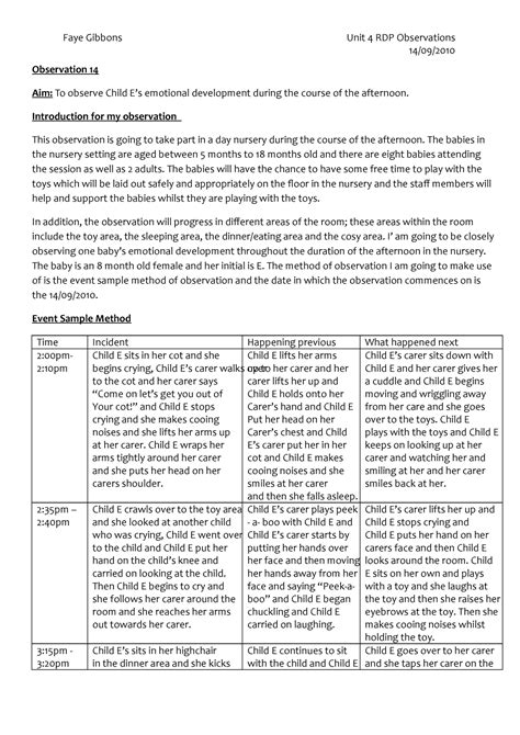 Emotional Development Observation Sample Social Emotional