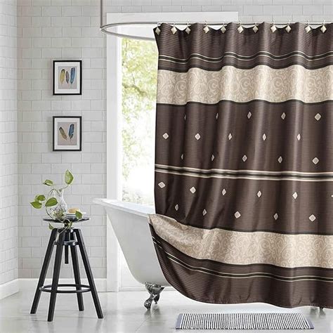 Bestripes Long Fabric Shower Curtain Brown And Beige Gold