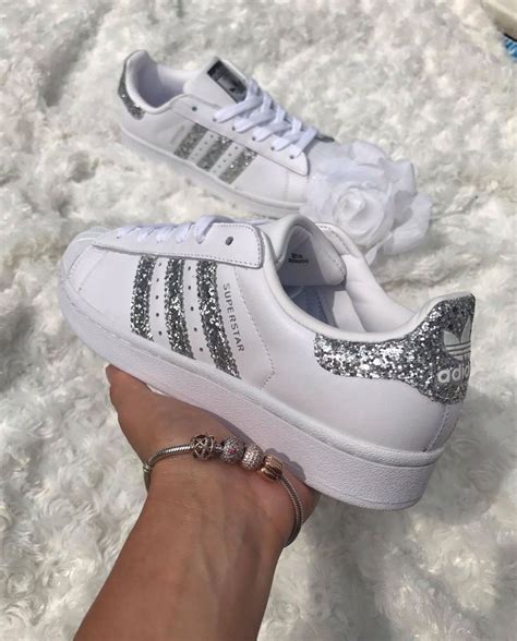 Adidas Superstar White Metallic Silver Glitter Womens Trainers S