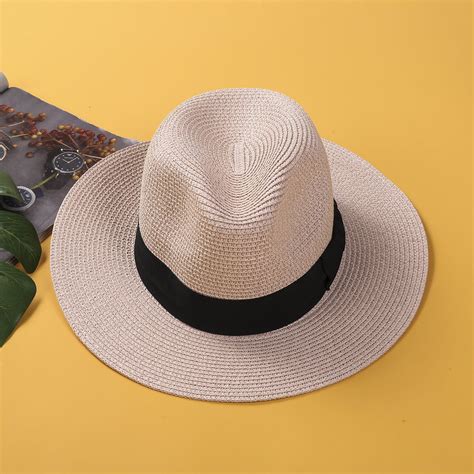 Buy Cathery Women Straw Fedora Hat Summer Wide Brim Panama Beach Hat