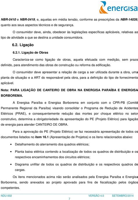 NORMA DE DISTRIBUIÇÃO UNIFICADA NDU 002 FORNECIMENTO DE ENERGIA