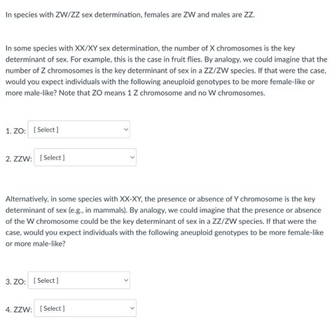 Solved In Species With Zw Zz Sex Determination Females Are