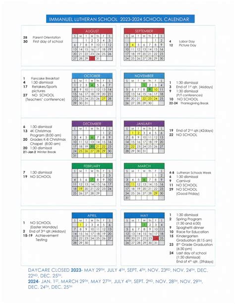 School Calendar – Immanuel Lutheran