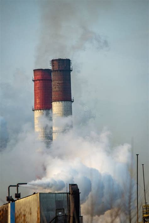 Industries High Smokestacks With Smoke Emission Industrial Factory