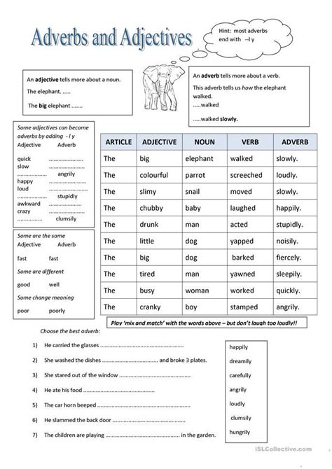 Nouns Adverbs Adjectives Verbs Worksheet