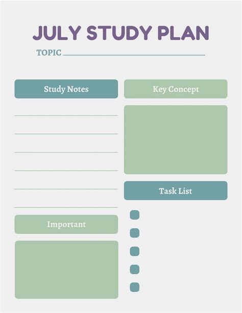 Light Grey Minimalist July Study Plan Schedule Template Venngage