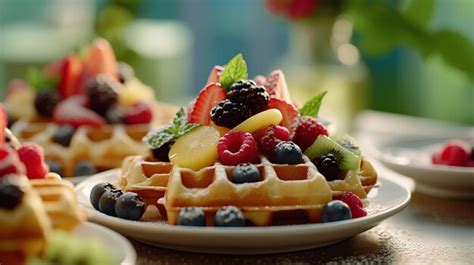 Premium Ai Image A Waffle With Fruit On It