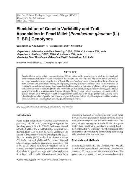 PDF Elucidation Of Genetic Variability And Trait Association In Pearl