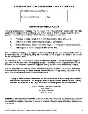 Fillable Online Personal History Statement Police Officer Fax Email