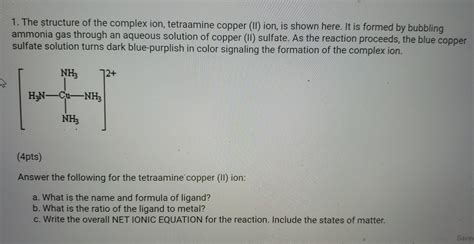 Solved The Structure Of The Complex Ion Tetraamine Chegg