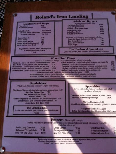 Menu at Roland's Seafood Grill restaurant, Pittsburgh