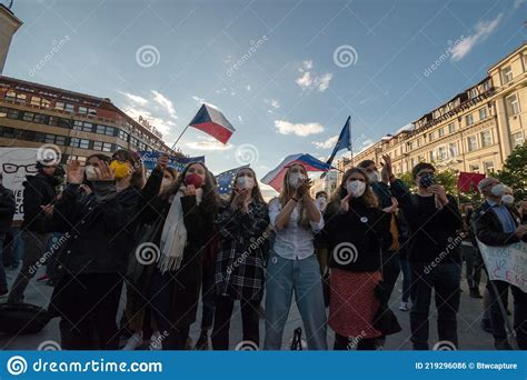 Thousands Protests On Wenceslas Square In Prague Editorial Photo