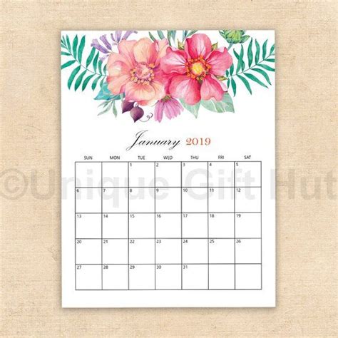 Digital Printable Calendars Watercolor Floral Desk Etsy Floral