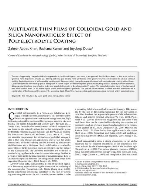 Pdf Multilayer Thin Films Of Colloidal Gold And Silica Nanoparticles Effect Of