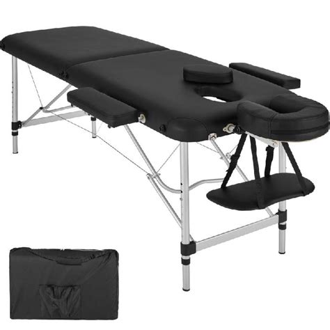 Table De Massage Pliante 2 Zones Aluminium Portable Housse Noir