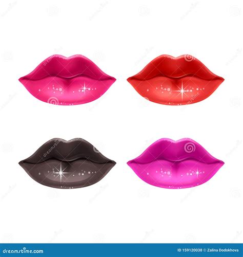 Conjunto De Labios Femeninos En Forma De Dibujo Animado Coloreados Con