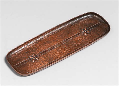 Roycroft Hammered Copper Square Flower Pen Tray C1920s California