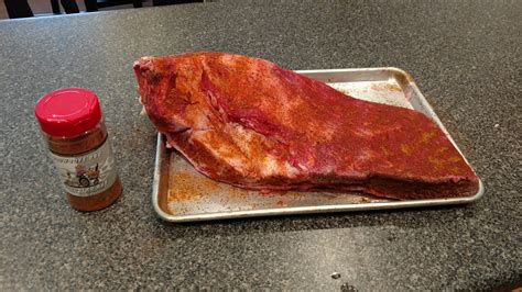 fully prepped brisket for kamado