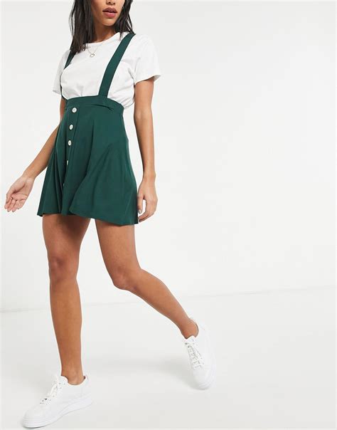 Asos Button Front Mini Pinafore Skirt In Green Lyst