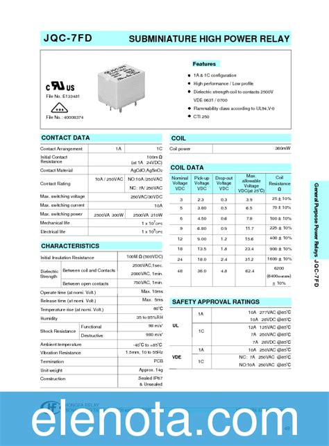 Jqc Fd Datasheet Pdf Kb Hongfa Relay Pobierz Z Elenota Pl