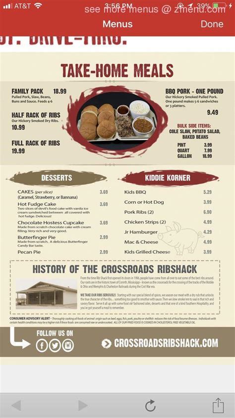 Online Menu Of Crossroads Rib Shack Restaurant Corinth Mississippi