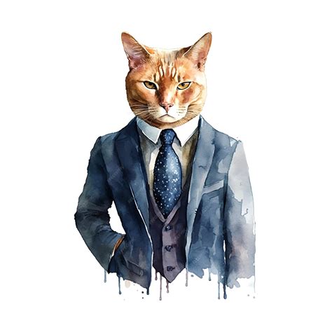 Иллюстрация кота в деловом костюме на белом фоне акварелью | Премиум ...