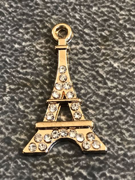 3 Mostly Rhinestone Eiffel Tower Silver Tone Charms France Etsy