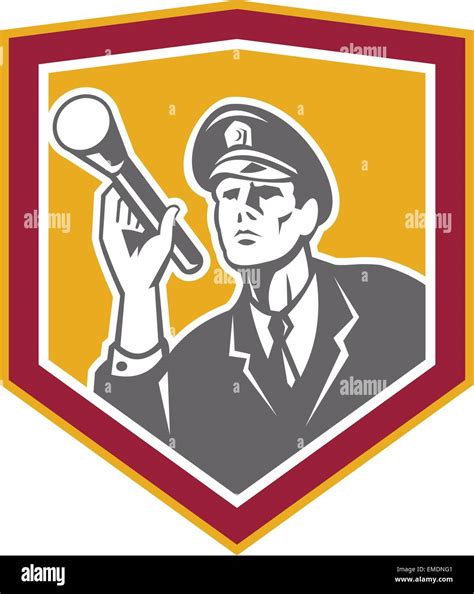 Security Guard With Flashlight Shield Retro Stock Vector Image And Art