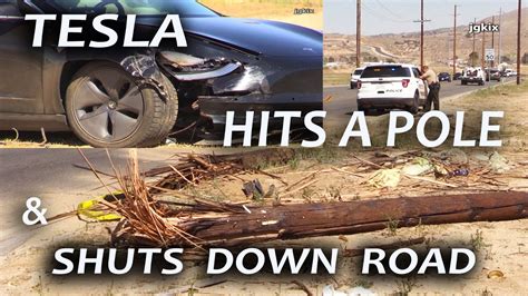 Tesla Hits A Telephone Pole And Shuts Down The Road YouTube