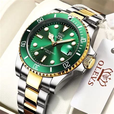 Reloj De Cuarzo Verde De Marca De Lujo Para Hombre Bisel De Color