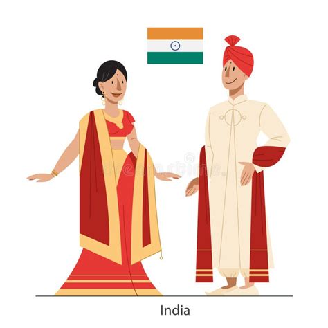 Cartoon Indian Couple Wearing Traditional Costume Stock Vector ...