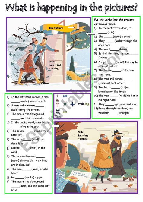 Picture Description To Practise The Present Continuous Tense Esl