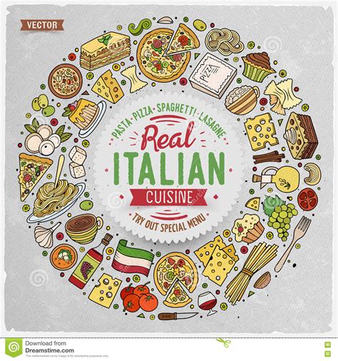 Set Of Italian Food Cartoon Doodle Objects Symbols And Items Stock