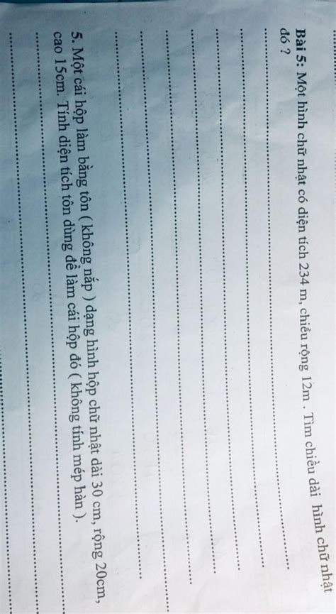 Bài 5 Một Hình Chữ Nhật Có Diện Tích 234 M Chiều Rộng 12m Tìm Chiều