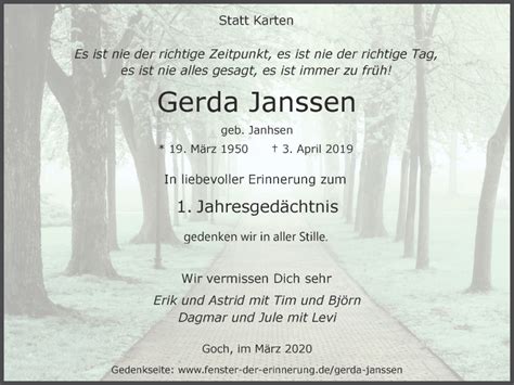 Traueranzeigen Von Gerda Janssen Trauer In NRW De