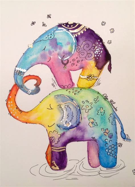 Elefanten Liebe Herz Aquarell Bild Elefant Zeichnung Elefant