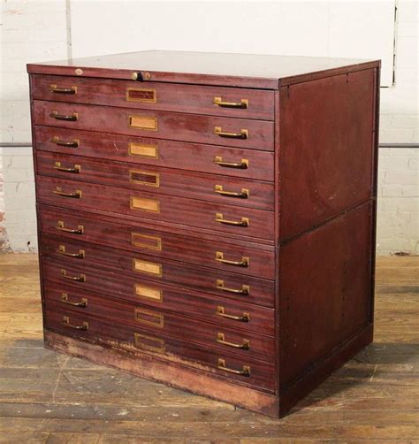 Vintage Art Metal Flat File Storage Cabinet with Brass Hardware at 1stDibs