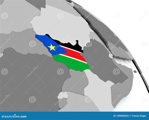 Kaart Van Zuid Soedan Met Vlag Op Bol Stock Illustratie Illustration