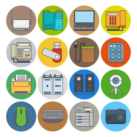 Iconos de línea plana de dispositivos electrónicos Vector Premium