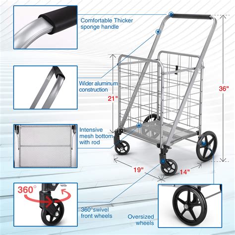 Wellmax Shopping Cart With Wheels Metal Grocery Cart With Wheels