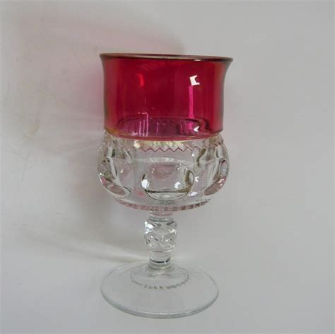 Indiana Glass Kings Crown Thumbprint Ruby Flash Cranberry 4 Etsy