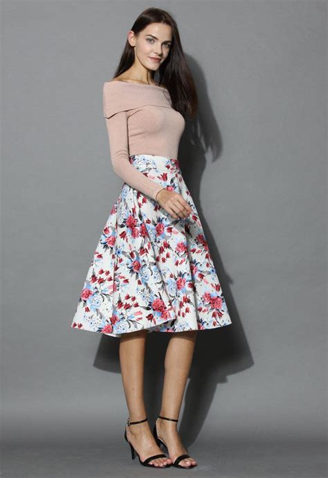 Floral Wonder Airy Cotton Midi Skirt Retro Indie And Unique Fashion