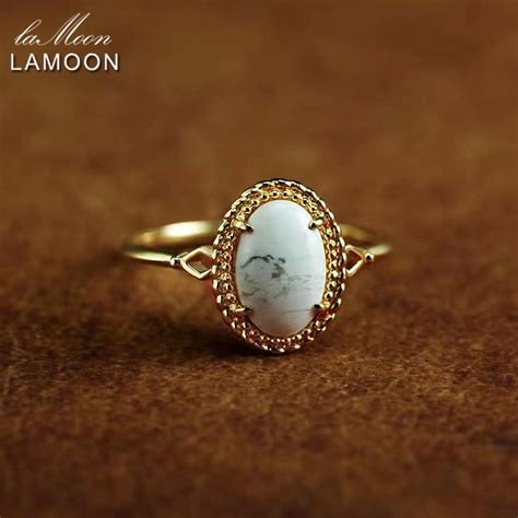 Lamoon Bague En Pierre Pr Cieuse Turquoise Blanche Naturelle Pour Femme