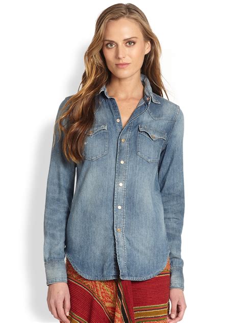 Ralph Lauren Blue Label Western Chambray Shirt In Blue Lyst