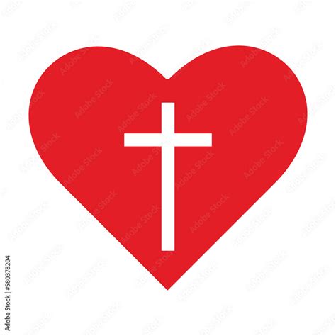 Christian Cross Icon In The Heart Inside Jesus Love Symbol God Vector