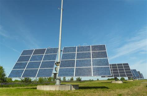 Solar Panel Farm That Tracks The Sun Stock Image Image Of Sustainable