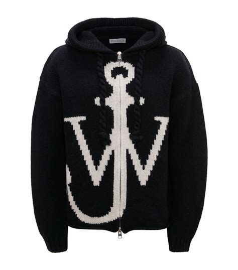 Mens Jw Anderson Black Merino Wool Zip Up Hoodie Harrods Uk