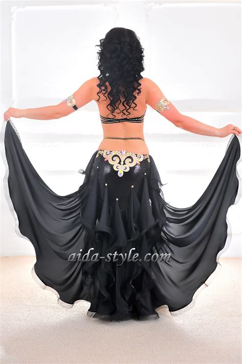 Magnificent Black With Gold Belly Dance Costume Aida Style