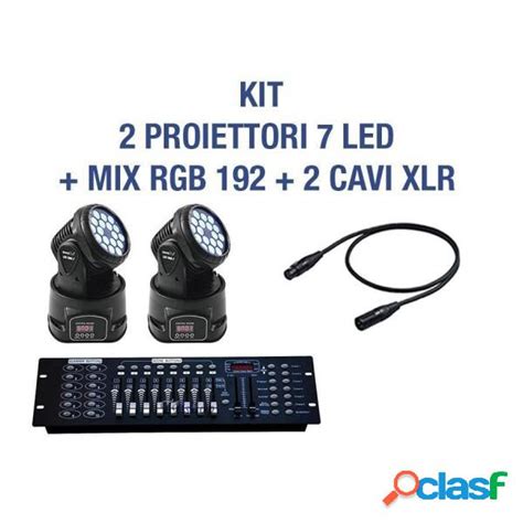 Trade Shop Kit Proiettore Led Rgb Testa Mobile Rotante 7 Led Dmx